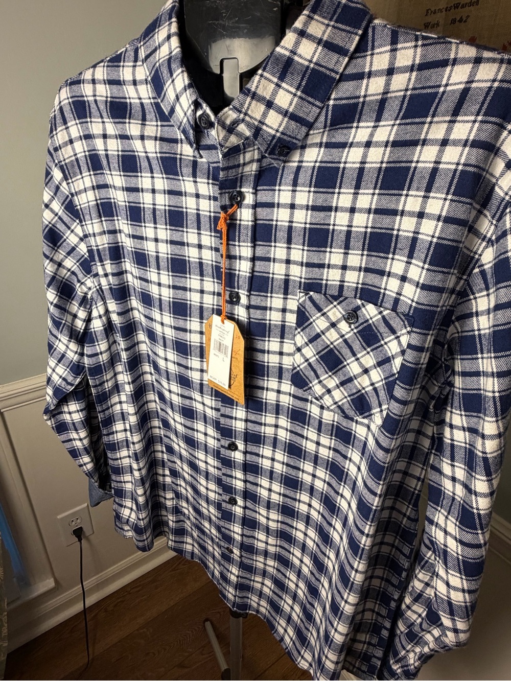 Weatherproof Navy and White Plaid Button-Down Shirt